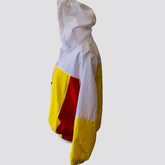 URBAN RERTO COLOR BLOCK HODDED ZIP-UP WINDBREAKER WITH POCKETS RED YELLOW &WHITE - Picture 2 of 15